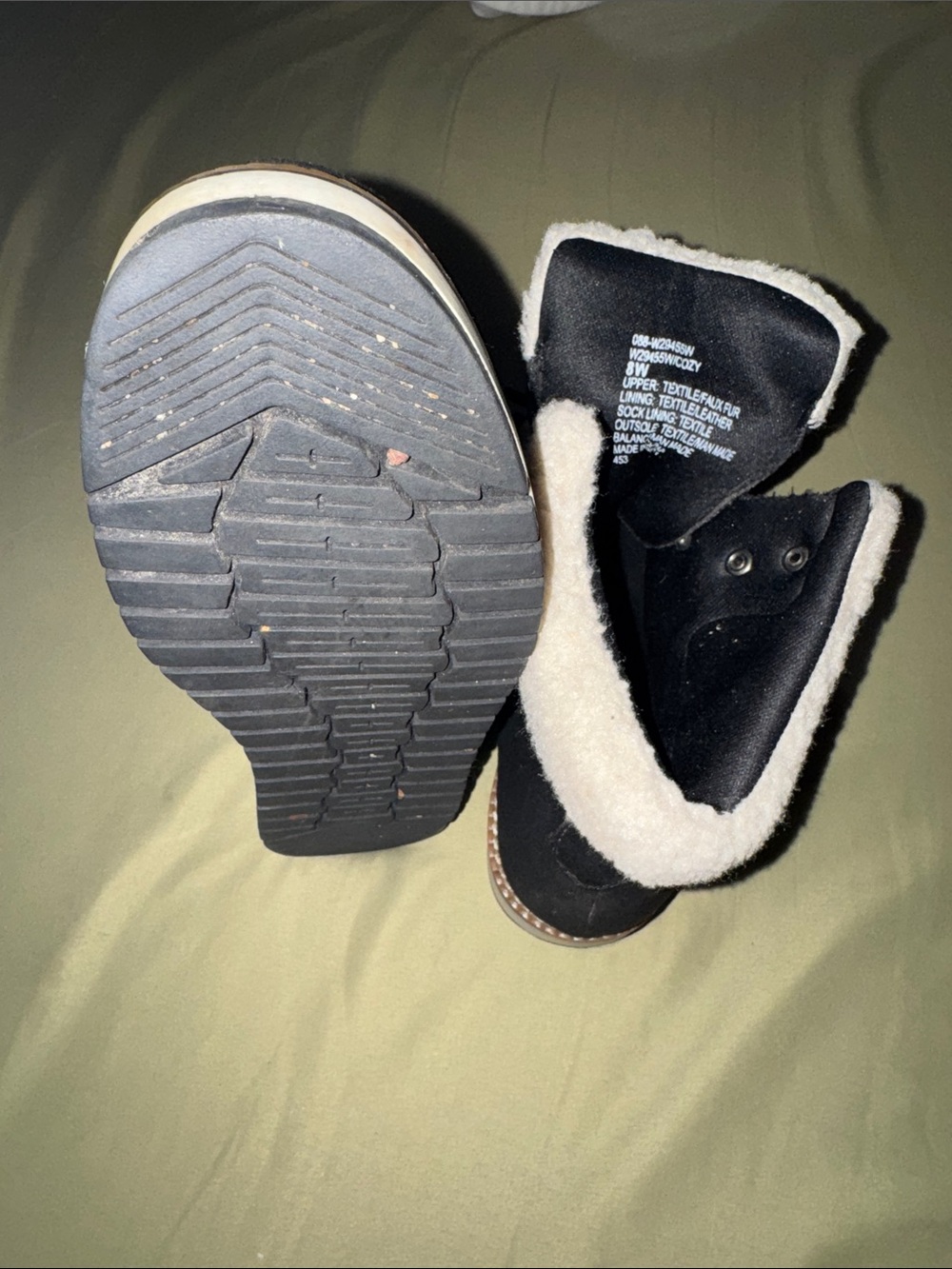 White Mountain Black Suede Lace-Up Shearling-Trim Winter Boots - Picture 3 of 6